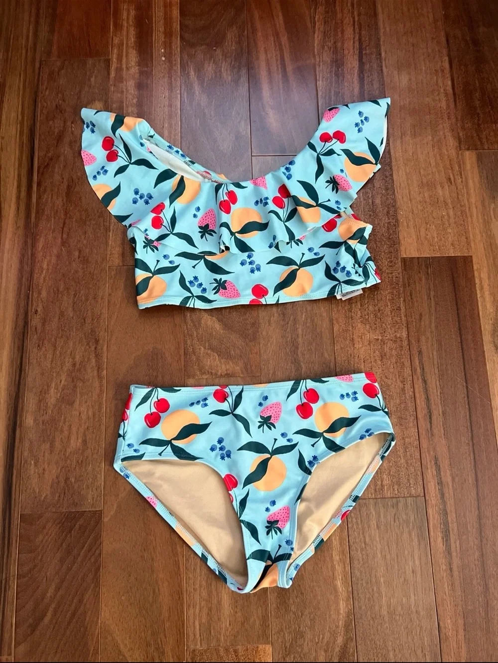 Old Navy Light Blue Fruit Print Ruffle Two-Piece Swim Set